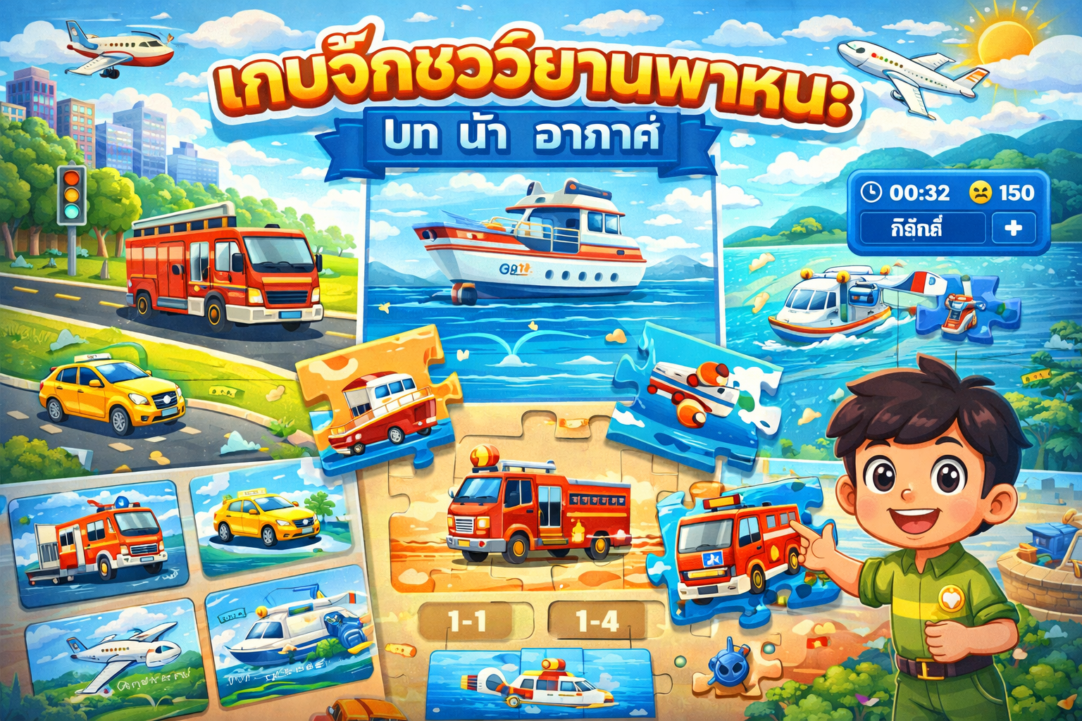 พาหนะไปทางไหน? ต่อภาพให้ถูกต้อง!